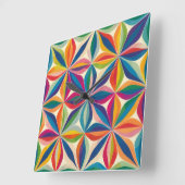 明るいカラフル抽象芸術フローラルパターンプリント スクエア壁時計 (傾斜)