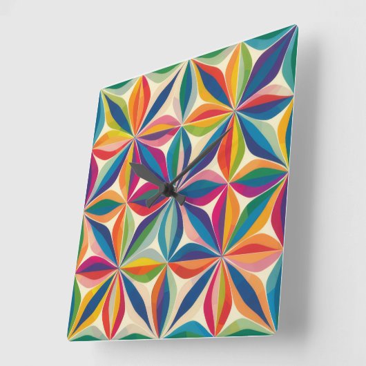 明るいカラフル抽象芸術フローラルパターンプリント スクエア壁時計 (傾斜)