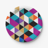 明るいカラフル抽象芸術幾何パターン ペーパープレート (正面)
