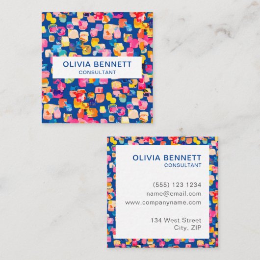 明るいカラフル抽象芸術 スクエア名刺 (正面/裏面)