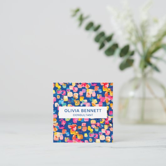 明るいカラフル抽象芸術 スクエア名刺 (スタンド正面)