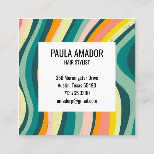 明るいカラフル曲線の波手作りシック 割引カード (裏面)