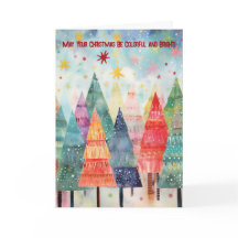 明るいカラフル木のクリスマスカード