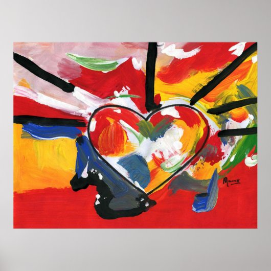 明るいカラフル水の色のハートパターン ポスター (正面)