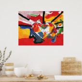 明るいカラフル水の色のハートパターン ポスター (キッチン)