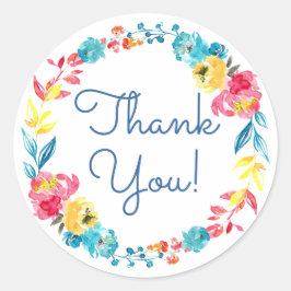 明るいカラフル水の色フローラありがとう ラウンドシール