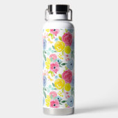 明るいカラフル水彩花の模様 ウォーターボトル (背面)