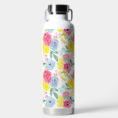 明るいカラフル水彩花の模様 ウォーターボトル (正面)