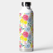 明るいカラフル水彩花の模様 ウォーターボトル (左面)