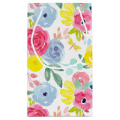 明るいカラフル水彩花の模様 スモールペーパーバッグ (裏面)