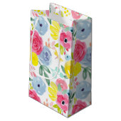 明るいカラフル水彩花の模様 スモールペーパーバッグ (裏面アングル)