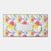 明るいカラフル水彩花の模様 デスクマット (キーボード&マウス)