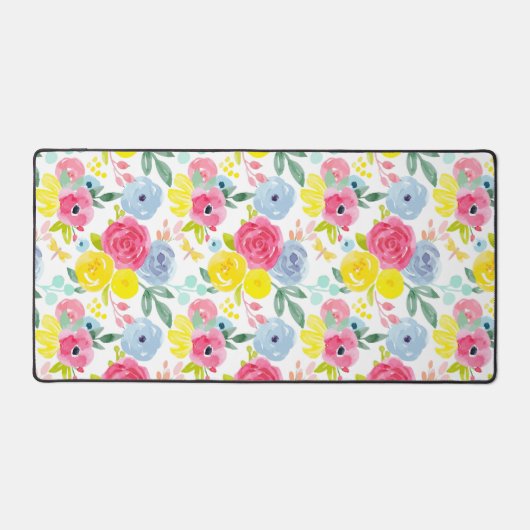 明るいカラフル水彩花の模様 デスクマット (正面)