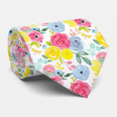 明るいカラフル水彩花の模様 ネクタイ (ロール)