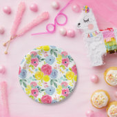 明るいカラフル水彩花の模様 ペーパープレート (パーティー)