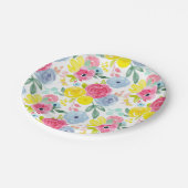 明るいカラフル水彩花の模様 ペーパープレート (アングル)