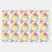 明るいカラフル水彩花の模様 ラッピングペーパーシート (正面3)