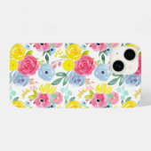 明るいカラフル水彩花の模様 iPhoneケース (裏面横)