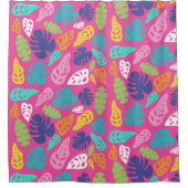 明るいカラフル熱帯の夏の葉柄 シャワーカーテン (正面)