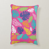 明るいカラフル熱帯の夏葉のパターン アクセントクッション (裏面(縦))