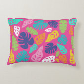明るいカラフル熱帯の夏葉のパターン アクセントクッション (裏面)