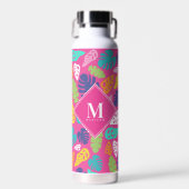 明るいカラフル熱帯の夏葉のパターン ウォーターボトル (正面)