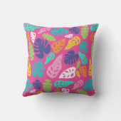 明るいカラフル熱帯の夏葉のパターン クッション (裏面)