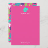 明るいカラフル熱帯の夏葉のパターン サンキューカード (正面/裏面)