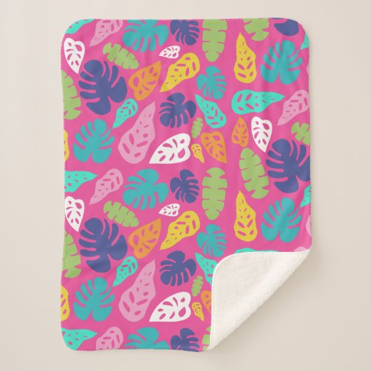明るいカラフル熱帯の夏葉のパターン シェルパブランケット (正面)