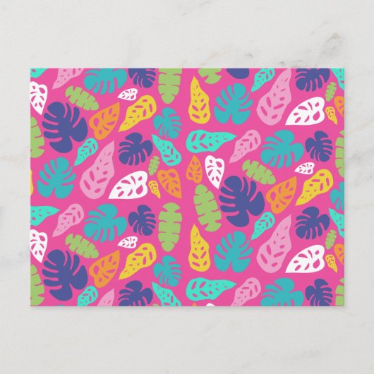 明るいカラフル熱帯の夏葉のパターン シーズンポストカード (正面)
