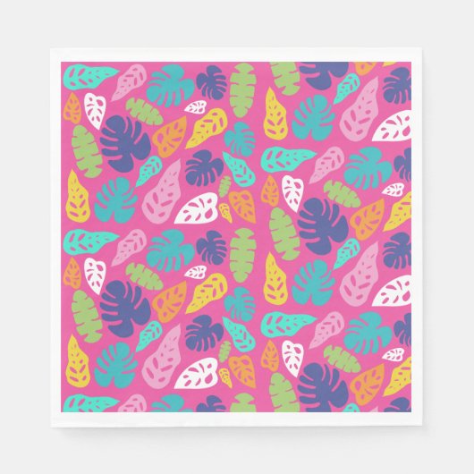 明るいカラフル熱帯の夏葉のパターン スタンダードランチョンナプキン (正面)