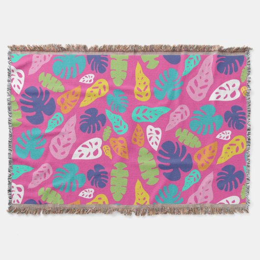 明るいカラフル熱帯の夏葉のパターン スローブランケット (正面)