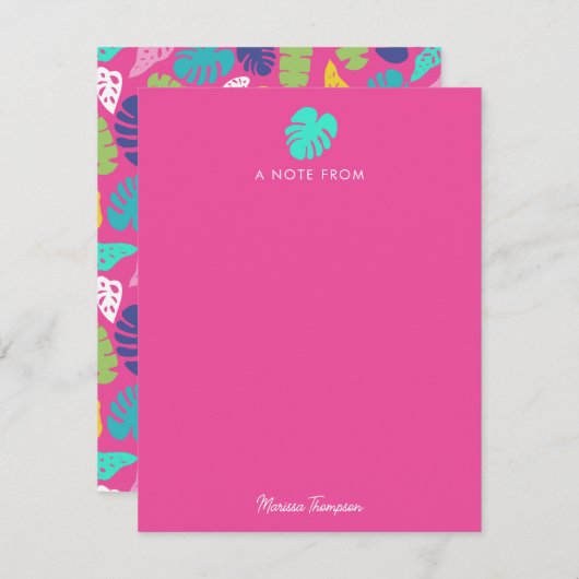 明るいカラフル熱帯の夏葉のパターン ノートカード (正面/裏面)