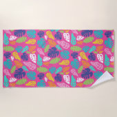 明るいカラフル熱帯の夏葉のパターン ビーチタオル (正面)