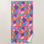 明るいカラフル熱帯の夏葉のパターン ビーチタオル (正面)