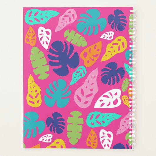 明るいカラフル熱帯の夏葉のパターン プランナー手帳 (裏面)