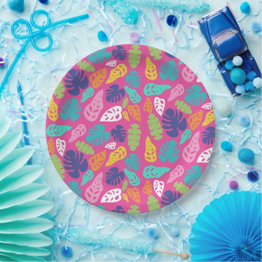 明るいカラフル熱帯の夏葉のパターン ペーパープレート (パーティー)