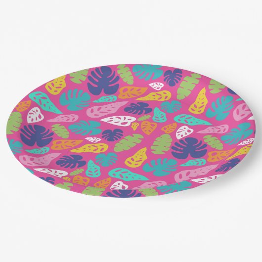 明るいカラフル熱帯の夏葉のパターン ペーパープレート (アングル)