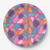 明るいカラフル熱帯の夏葉のパターン ペーパープレート (正面)