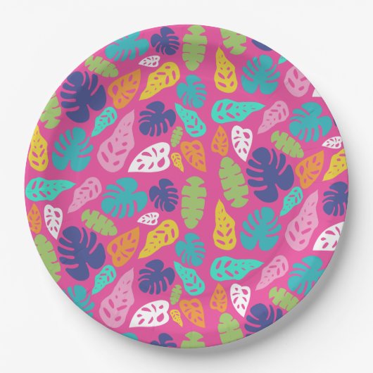 明るいカラフル熱帯の夏葉のパターン ペーパープレート (正面)