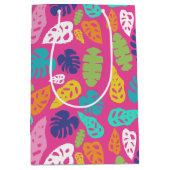 明るいカラフル熱帯の夏葉のパターン ミディアムペーパーバッグ (正面)