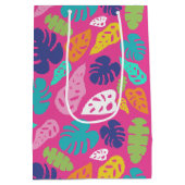 明るいカラフル熱帯の夏葉のパターン ミディアムペーパーバッグ (裏面)