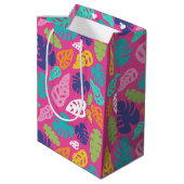 明るいカラフル熱帯の夏葉のパターン ミディアムペーパーバッグ (裏面アングル)