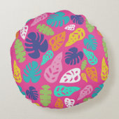明るいカラフル熱帯の夏葉のパターン ラウンドクッション (裏面)