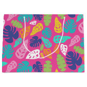 明るいカラフル熱帯の夏葉のパターン ラージペーパーバッグ (正面)