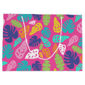明るいカラフル熱帯の夏葉のパターン ラージペーパーバッグ (裏面)