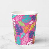 明るいカラフル熱帯の夏葉のパターン 紙コップ (裏面)