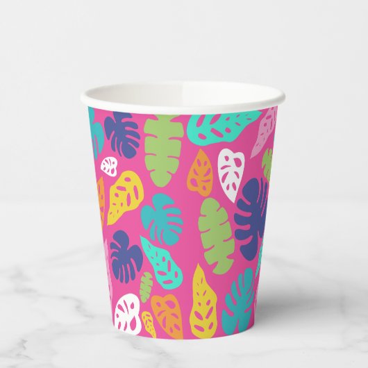 明るいカラフル熱帯の夏葉のパターン 紙コップ (左)