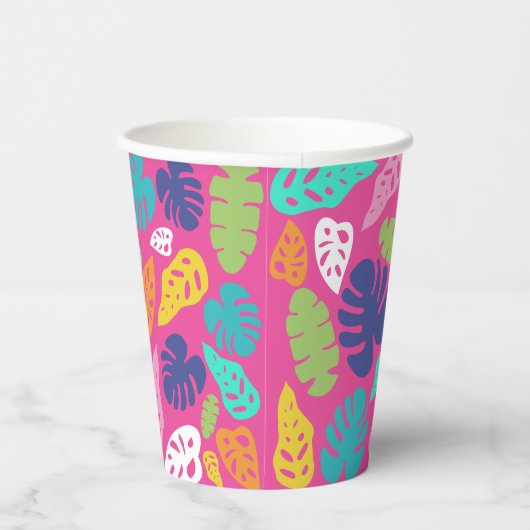 明るいカラフル熱帯の夏葉のパターン 紙コップ (右)
