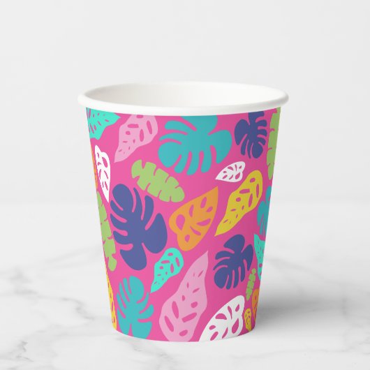 明るいカラフル熱帯の夏葉のパターン 紙コップ (正面)